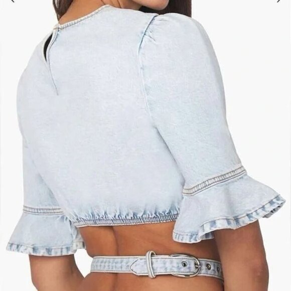 WeWoreWhat Women's Super Light Denim Crop Top and Cut Out Skirt Blue Size S NWT - Picture 4 of 13